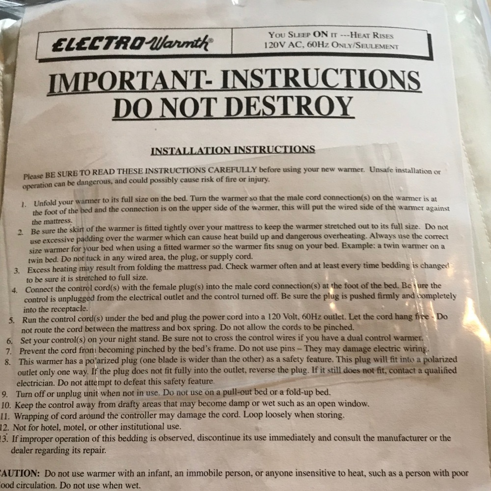 Electro Warmth Heating twin mattress cover. New.